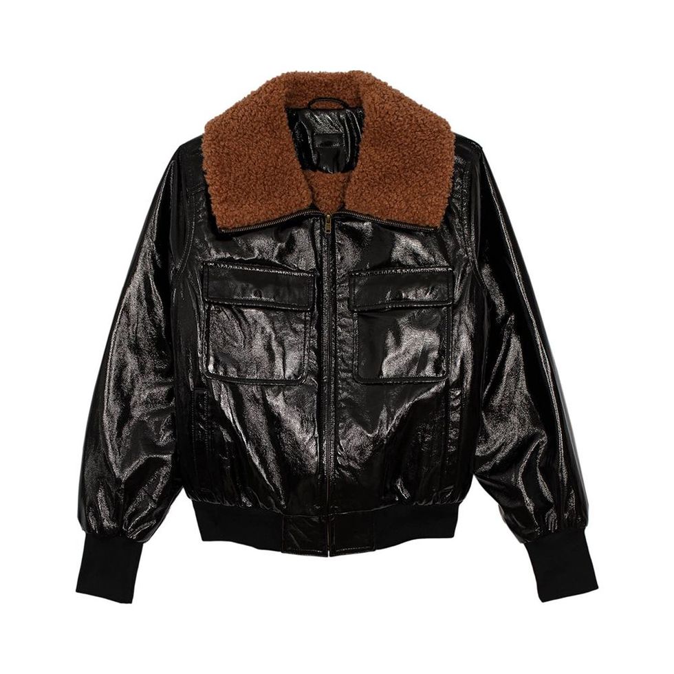 Faux Leather Pilot Jacket with Faux Fur Lining