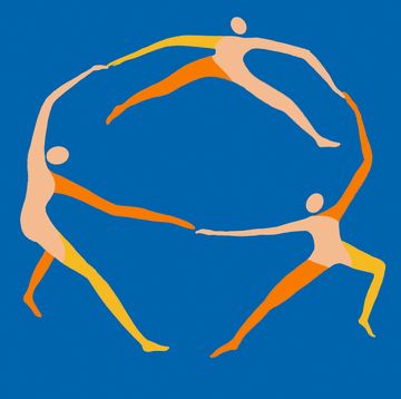 Vector illustration of three people dancing in circle ring of friends holding hands in a circle playing
