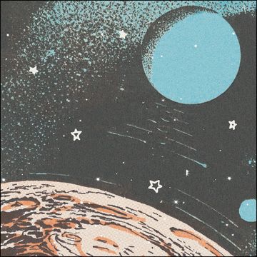 an illustration of the sky with planets and stars