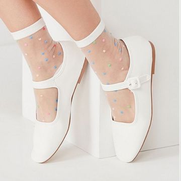 Footwear, Shoe, White, Ankle, Leg, High heels, Material property, Mary jane, Human leg, Sock, 